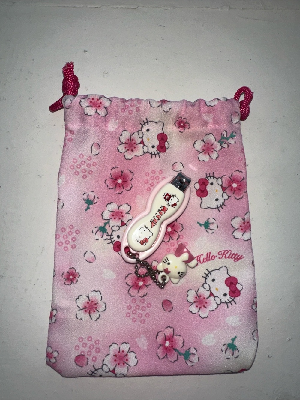 Hello Kitty Pink Floral Nail Clipper Set with Drawstring Pouch